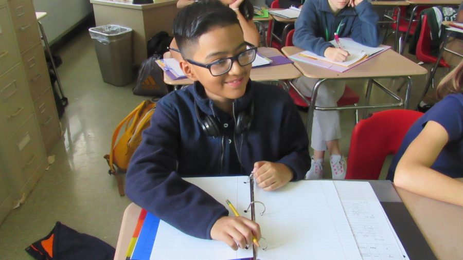 Mejia-Suarez during his math class. Teachers report he is an example to others by being on task and focusing on the subject matter.