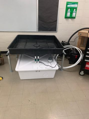 Hydroponic gardens were being built immediately before the school closed in March 2020 for the pandemic.  Here a completed hydroponic system sits waiting to be installed in the new greenhouse.